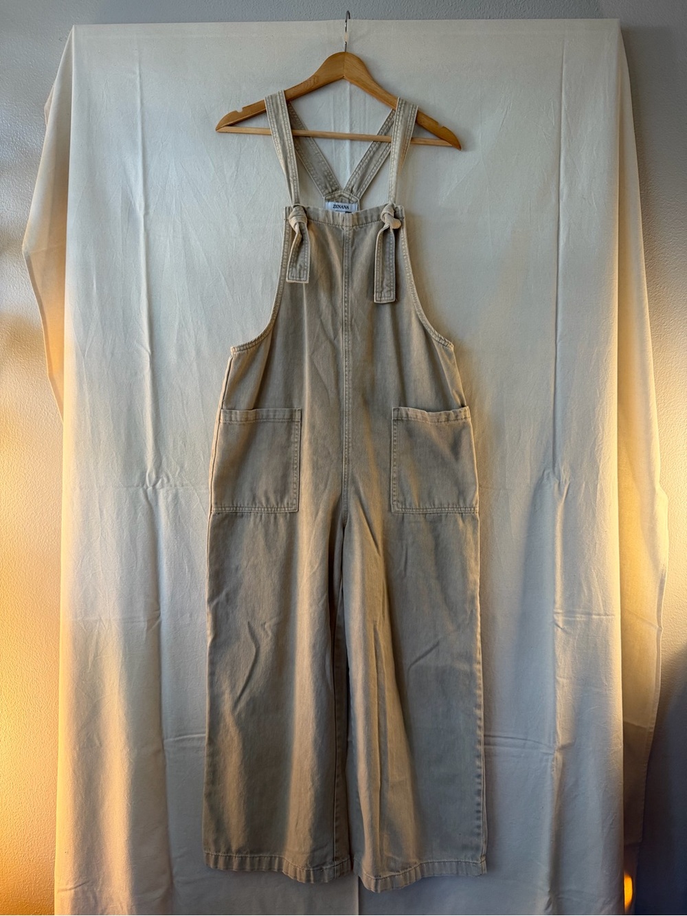 Zenana Outfitters Beige Wide-Leg Overalls